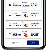 Selección de horario y tarifas